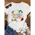 thumbnail image 1 of Women's Regular Size PROGRESS Motivational Graphic T-Shirt - Colorful Lettering with Playful Hearts, Stars & for CATERPILLAR Design, Soft Round Neck Casual Tee, Machine Washable All-Season Comfor, 1 of 6