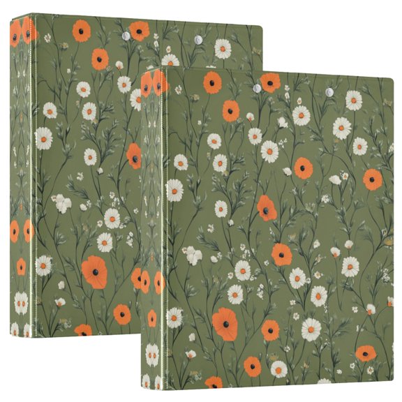 Waterproof PVC Round Ring Binder - D-Rings Clipboard, 200 Page Capacity (1 or 2-Pack), Ideal for Office , Home and School，Daisies