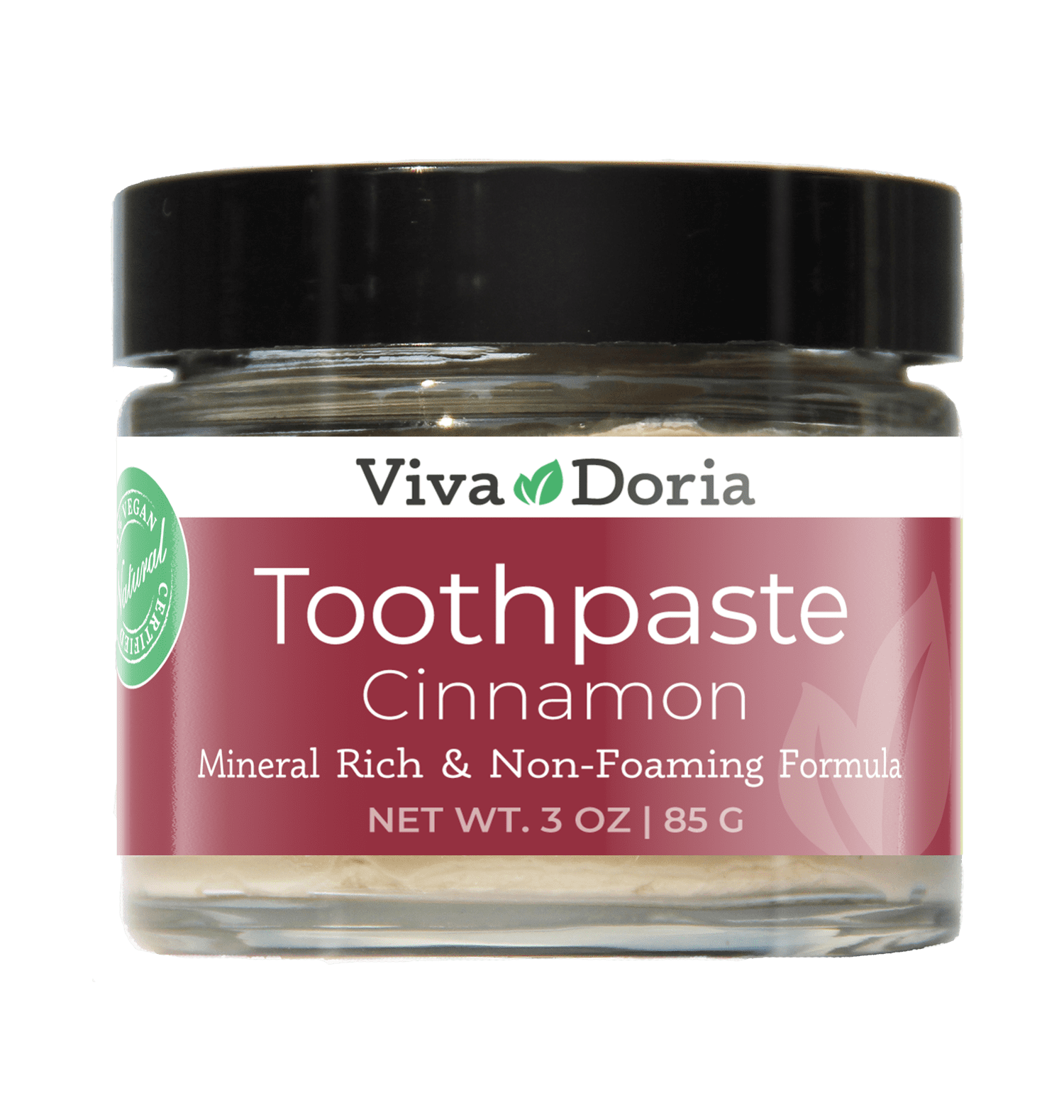 Viva Doria Fluoride Free Natural Mineralizing Toothpaste - Cinnamon (3 oz glass jar)