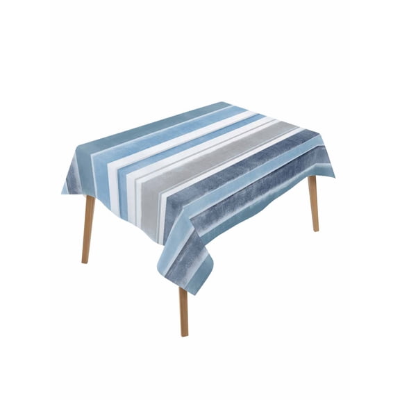 Blue Nordic Style Stripes Rectangle Tablecloth, Blue Gray Texture Waterproof & StainResistant Tablecloth, Washable Oil-proof Table Cover for Dining/Party/Wedding/Camping/Buffet 52x70 In