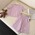 thumbnail image 4 of Eltusu Girls Athletic Outfit Sets, Activewear Short Sleeve Casual Crew Neck T-Shirts and Shorts Sets Purple Size 11-12 T, 4 of 5