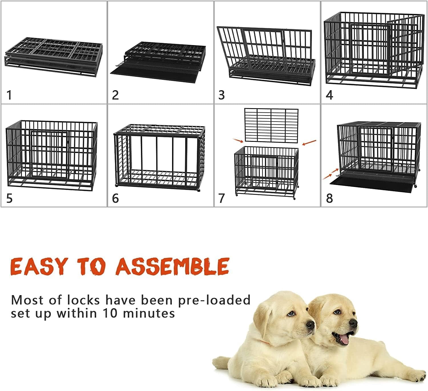 Waleaf 38 inch Heavy Duty Dog Crate Indestructible Dog Crate Cage Metal Kennel and Playpen for Large Dog Indoor Outdoor with Double Doors & Locks Design (38 inch Circular Tube, Silver)