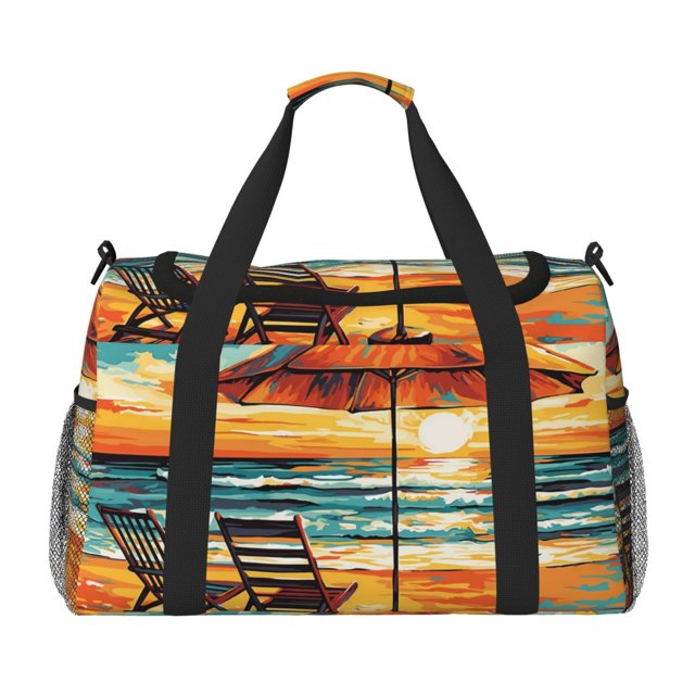 Easygdp Beach Umbrella Sunset Bolsa de Gimnasio, Bolsa de Viaje Duffel, Bolsa de Fin de Semana con Compartimentos, Bolsa de Mano para Noche