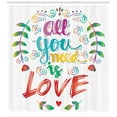 thumbnail image 3 of All You Need Is Love Shower Curtain, Handwritten Words with Colorful and Floral Doodle Art Elements, Fabric Bathroom Set with Hooks, 69W X 75L Inches Long, Multicolor, by Ambesonne, 3 of 3