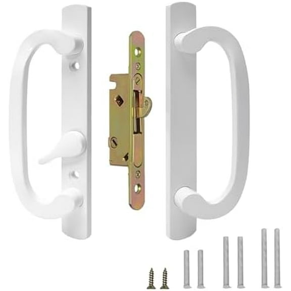 Sliding Patio Door Handle with Mortise Lock,Offset Position,45° Keyway,3-15/16" H.C.Fits 1-3/8" to 2" Thick Doors,White Zinc Diecast$$Tools & Hardware Other