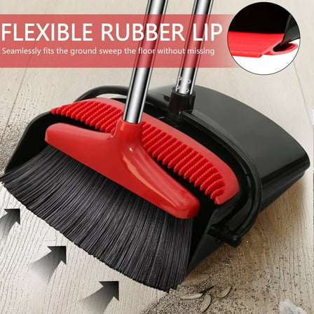 Loonpon Broom with Dustpan Combo Set,43inch Long Handle Stiff Broom Dust pan, for Garage Kitchen Room Office Lobby Cleaning