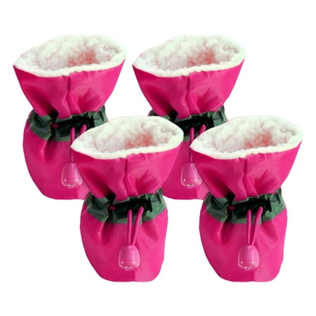 TELOLY 4Pcs Dog Shoes Easy Fit Dog Boots Stay on Dog Winter Boots Rose Red 4.2*3.6cm