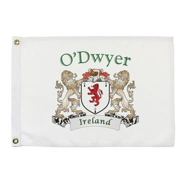 O'Dwyer Irish Coat of Arms Small White Flag - 16"x10.5" inches