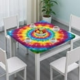 thumbnail image 3 of Rainbow Tie Dye Concentric Circles Square Fitted Tablecloth with Elastic Edge,Square Table Cover,Washable Elastic Table Cover for Home Kitchen Party Decor 34"x34", 3 of 6