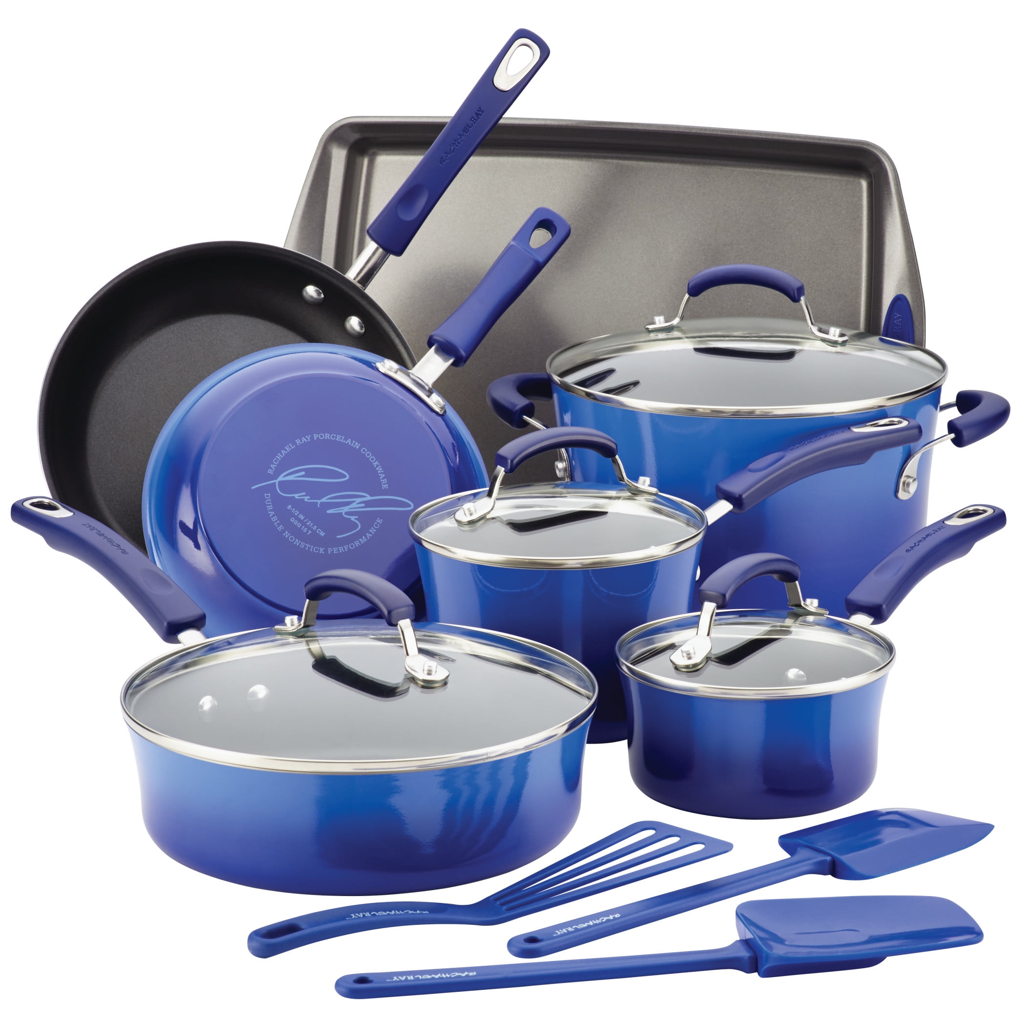 Rachael Ray Hard Enamel Cookware And Accessories 14 Piece Set Agave Blue