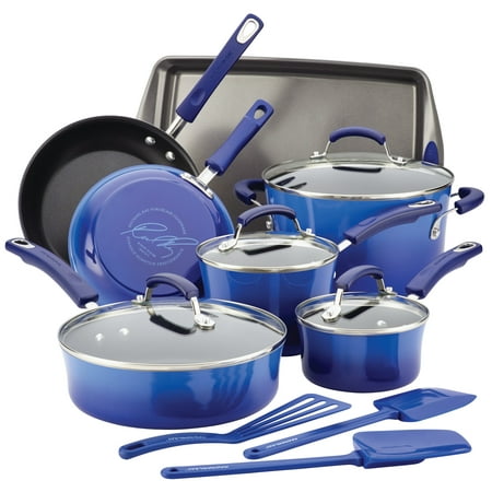

Rachael Ray 14-Piece Hard Porcelain Enamel Nonstick Pots and Pans Sets Cookware Set Blue