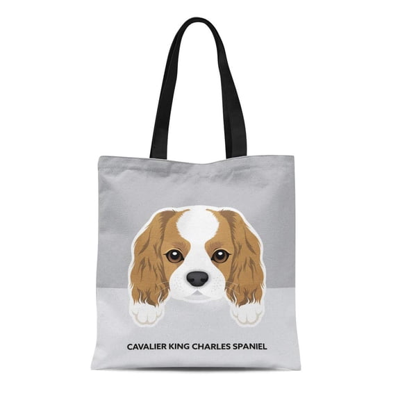LADDKE Canvas Tote Bag Portrait of Cavalier King Charles Spaniel Puppy Dog Durable Reusable Shopping Shoulder Grocery Bag