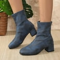 thumbnail image 4 of Aueoeo Women's Zipper Booties Chunky Stacked Heel Ankle Boots Low Heel Fashion Round Toe Boots Winter Spring Shoes Blue, 4 of 5