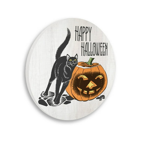 Stupell Industries Happy Halloween Pumpkin Cat Graphic Art Unframed Art Print Wall Art, Design by Lil' Rue