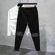 thumbnail image 3 of Pantalones vaqueros rotos y desgastados para hombre, ajustados, rotos, vaqueros para hombre, ajustados, negros, con agujeros, ajustados, de diseñador, de algodón, 3 of 5