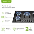 thumbnail image 3 of Parrilla De Gas 5 Quemadores Empotrable AVERA VT5 En Vidrio Templado Estufa de Mesa, 3 of 10