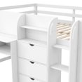 thumbnail image 6 of Full Size Low Loft Bed with Built-in Desk & Storage Cabinets, Wooden Loft Bed with Open Bookcase, Under-Bed Storage Space, Whiteboard, White, 6 of 9