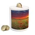 thumbnail image 2 of Flower Piggy Bank, Meadow with Grass and Poppies Dark Dramatic Sky in the Background, Ceramic Coin Bank Money Box for Cash Saving, 3.6" X 3.2", Green Scarlet Cadet Blue, by Ambesonne, 2 of 4