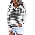 thumbnail image 1 of Jersey informal para mujer, a rayas, con botones estampados, sudaderas con capucha, cordón de manga larga, blusa de bolsillo con capucha, Tops, sudaderas Fridja  ghj987+6744, 1 of 4