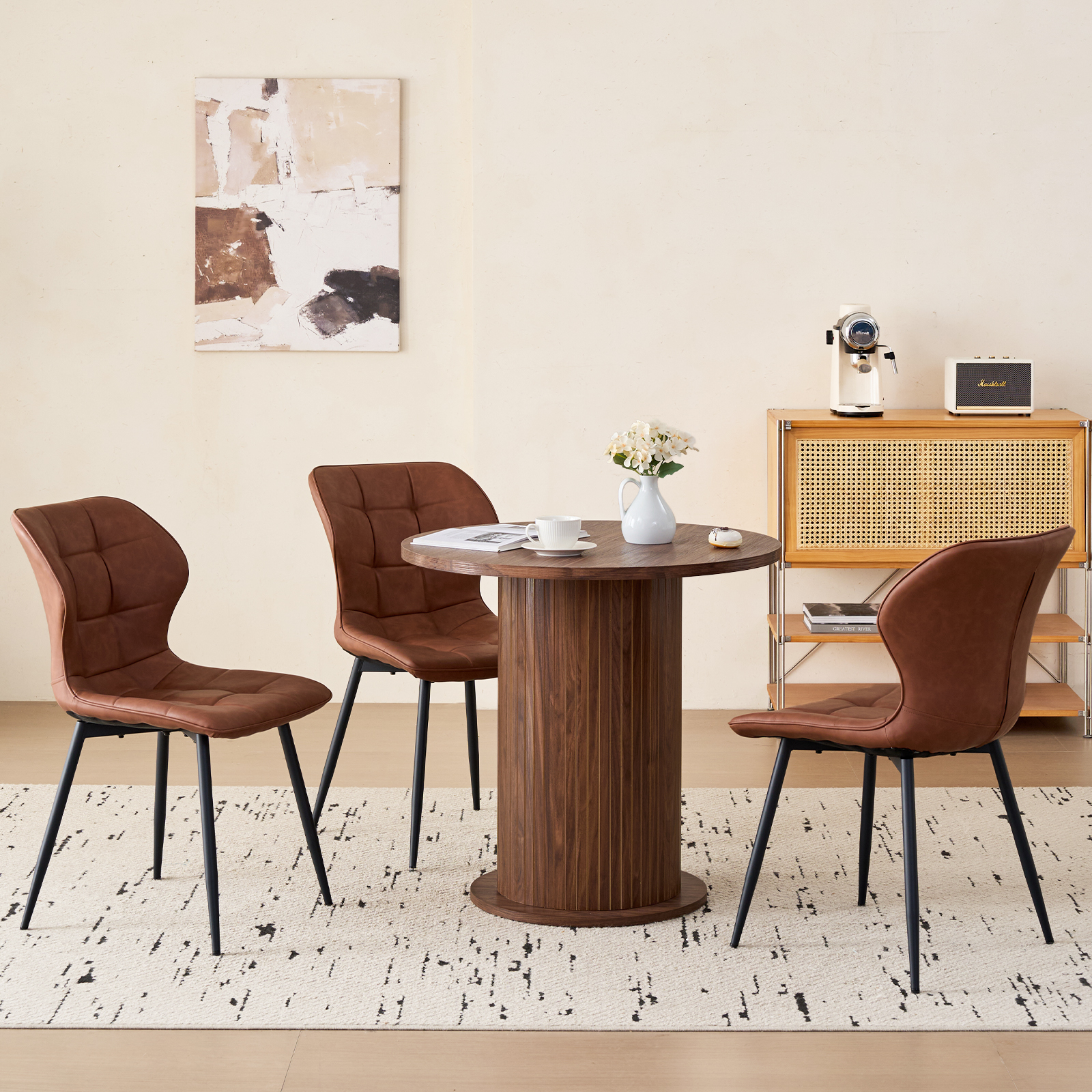 35.5" Round Dining Table for 2, Modern Small Pedestal Kitchen Table, Space Saving, for Apartment Dining Living Room. Brown