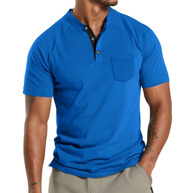 summer summer new large men‘s short sleeve button pocket T-shirt