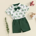 thumbnail image 4 of Odeerbi Toddler Boys 2 Piece Outfits Gentleman Formal Dress Suit Set Fashion Casual Sleeveless Tops Round Neck Collar Botton Printed Shorts Sets Green, 4 of 5