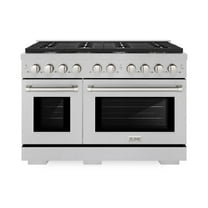 ZLINE 48 in. 6.7 cu. ft. Paramount Double Oven Dual Fuel Range with 8 Burner Gas Cooktop in DuraSnow Stainless Steel (SDRS-48)