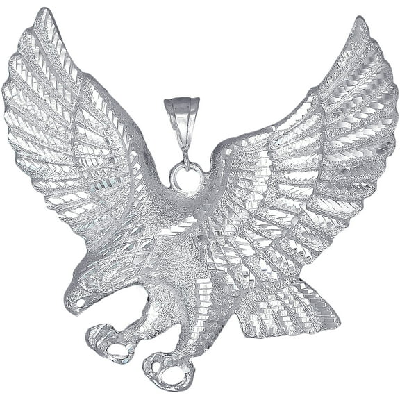 Huge Heavy Sterling Silver Eagle Pendant Necklace 55 Grams 3.5 Inches with Diamond Cut Finish and 24 Inch Figaro Chain