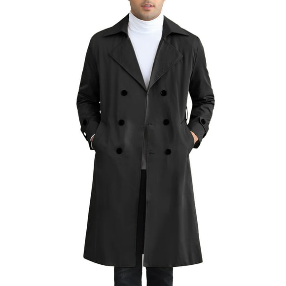 INSPIRE CHIC Men's Coat Double Breasted Solid Color Regular Fit Winter Trench Coats M Black