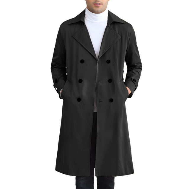 Abrigo de Invierno de Doble Botonadura de Color Sólido para Hombres INSPIRE CHIC Ajuste Regular S Negro