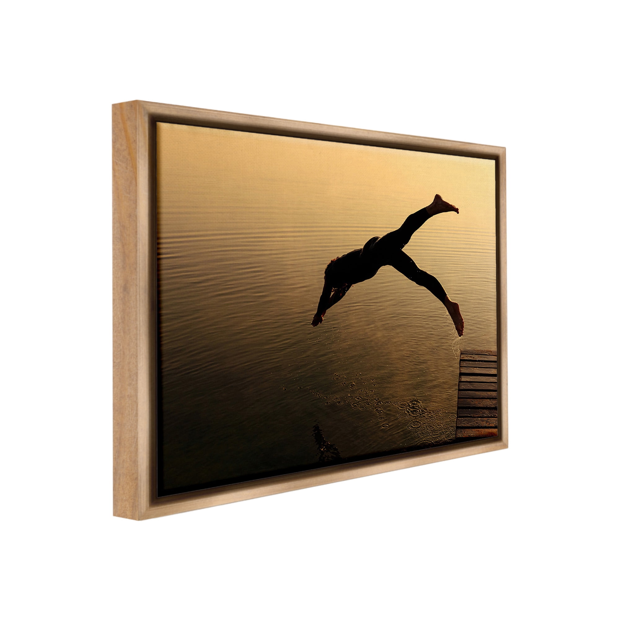 Stupell Industries Diving Off Dock Silhouette Novelty Photography Brown Floater Framed Canvas Art Print Wall Art, 21 x 17