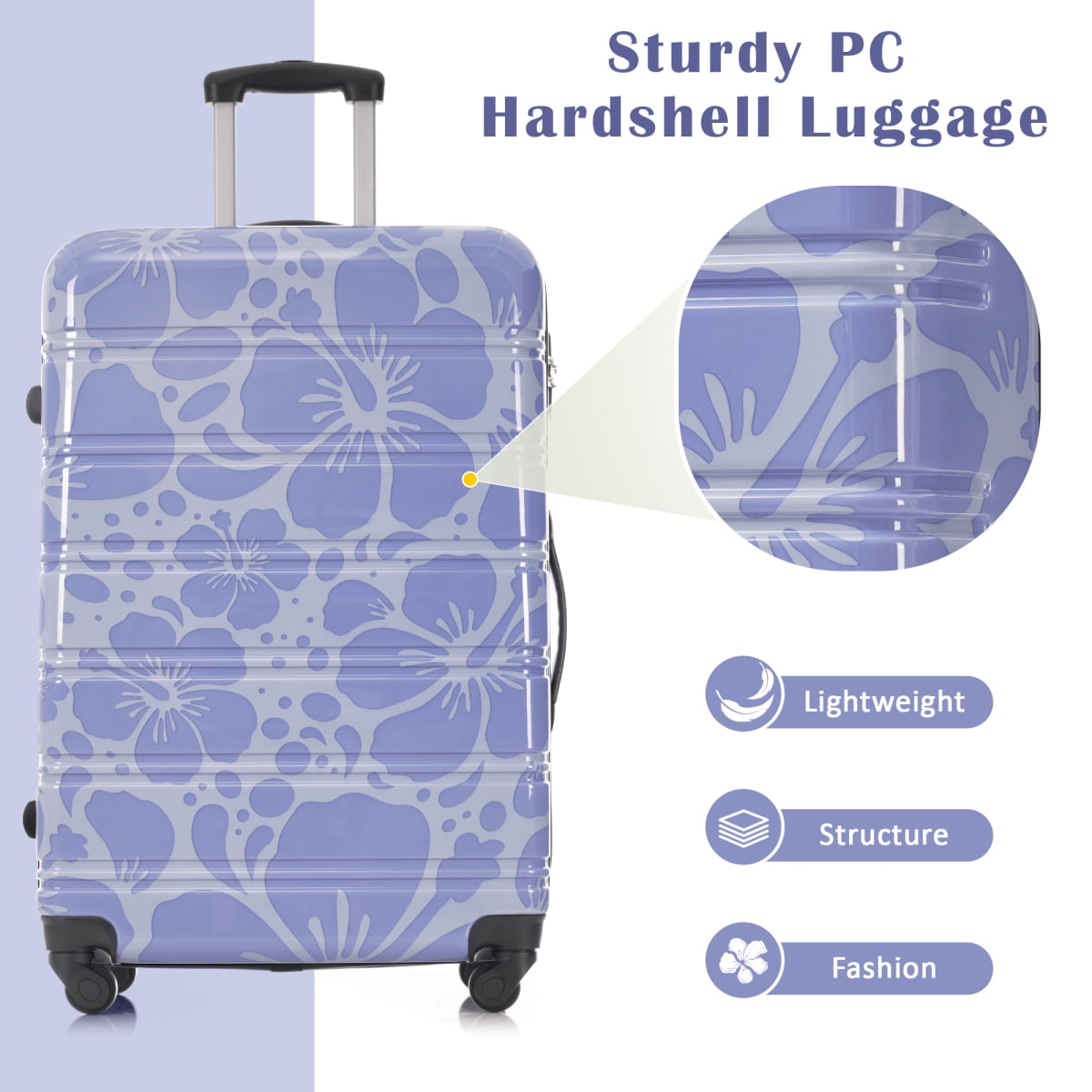 Hardshell Luggage Set 3 Piece Spinner Suitcase TSA Lock Lightweight Blue