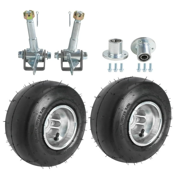 2pcs 5" Racing Go Kart Wheels Slick Tire 10x4.50x5 10x4.50-5 Tire Rim & 3 Stud Wheel Hubs & Front Steering Spindle Knuckles for Mini Bike ATV Quad Drift Trike Go Cart Tires 4 Wheeler