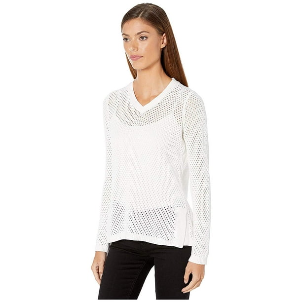 French Dressing FDJ French Dressing Jeans Solid Mesh Stitch VNeck Long Sleeve Sweater Off