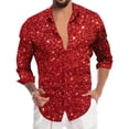 thumbnail image 2 of Men's Shiny Printed Lapel Button Up Long Sleeve Shirt Party Wear Bright Festive Celebrations Clothes, 2 of 4