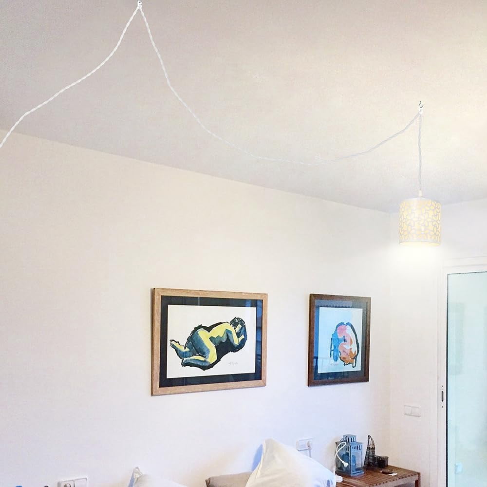 KAYYELAMP White Metal Lampshade E12 Base Minimalist Pendant Light Fixture 15 Feet Plug in Dimmer Cord Hanging Lamp for Kitchen Loft Dining Room(No Bulb)