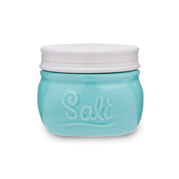 Fox Run 48811 Vintage Style Mason Jar Salt Cellar, Blue Ceramic with White Lid, 1 Cup Capacity