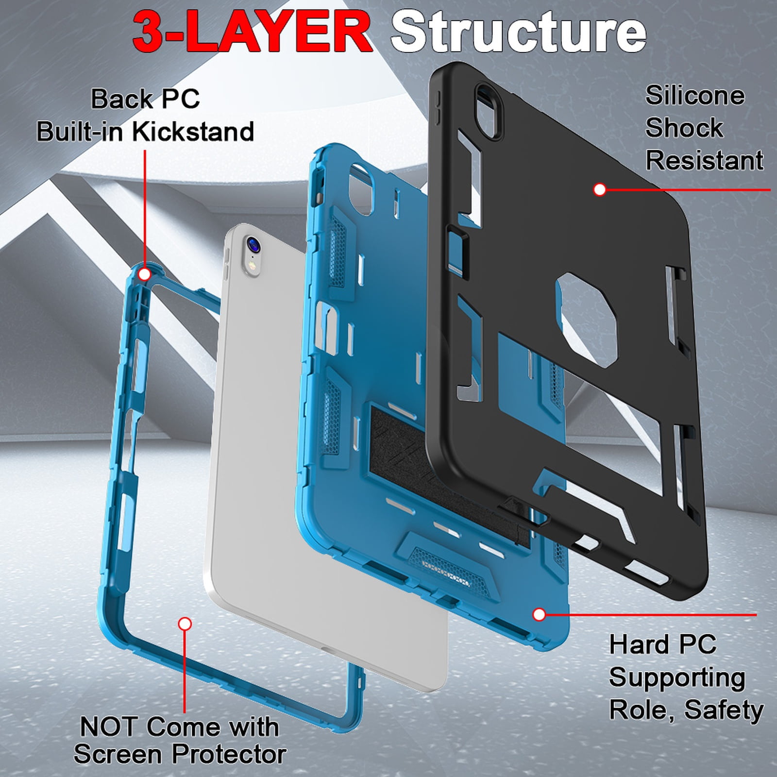 Allytechgroup Rugged Case for Apple iPad A16 11th Generation 11" 2025/ iPad 10th Gen 10.9" 2022, Hybrid TPU PC Bumper Heavy Duty Shockproof Anti-Scratch Protective Cover with Pencil Holder,Blackblue