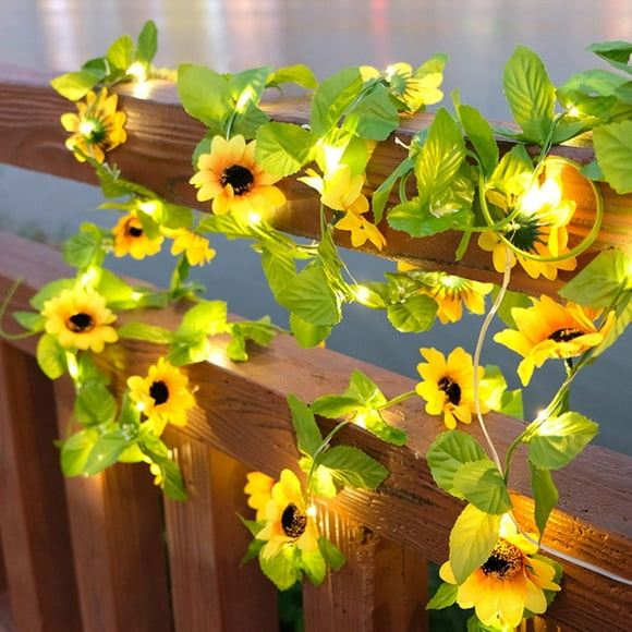 AMERTEER 20 LED Simulation Sunflower Vines String Light Yellow Sunflowers with Warm Soft Yellow Light for Room House Party Decor