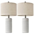 thumbnail image 2 of Oneach 23" Matte White Ceramic Table Lamps Set of 2 for Living Room Bedroom Farmhouse Bedside Nightstand Lamps with Linen Lamp Shades, 2 of 8