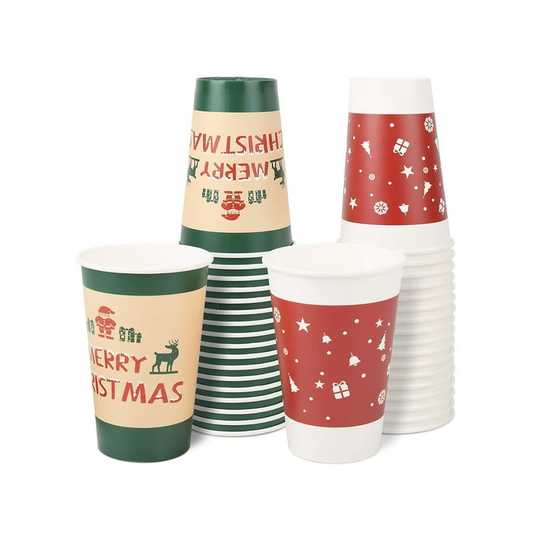 Disposable Paper Coffee Cups Christmas Cups W/O Lids Festive Cups for Hot  or Cold Beverages Decorative Holiday Cups for Christmas 