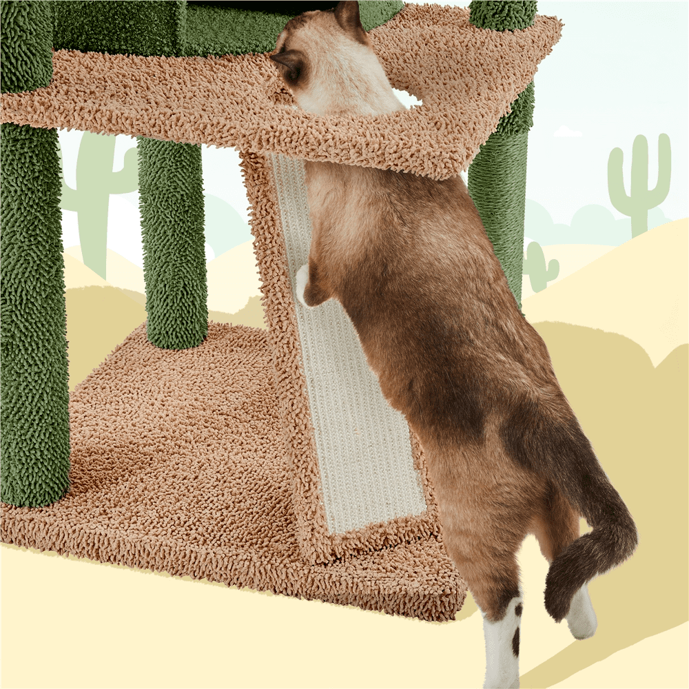 Yaheetech 68''H Cactus Cat Tree Cat Tower with Padded Perch,Green/Brown