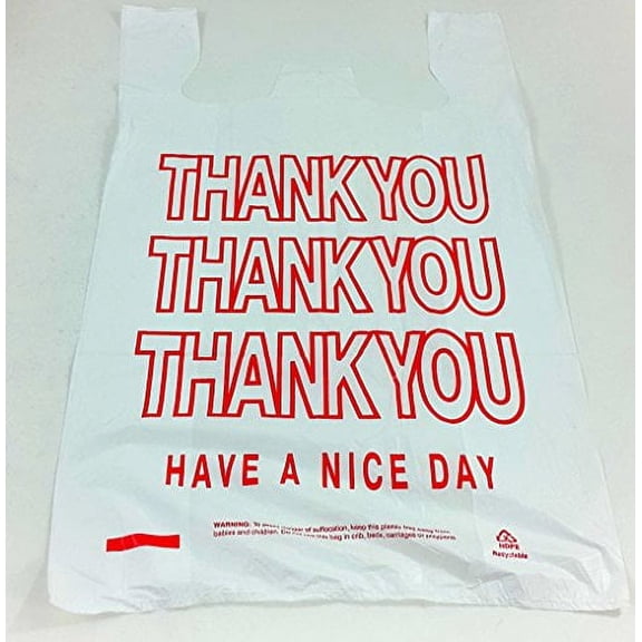 Pactogo Extra Large T-Shirt Thank You Bags 15" x 7" x 26" - Heavy Duty HDPE Plastic (Case of 500)