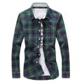 thumbnail image 4 of Young Horse Men's Spring Contrast Plaid Long Sleeve Button-down Shirt Green 5XL Color:Green Size:5XL, 4 of 5