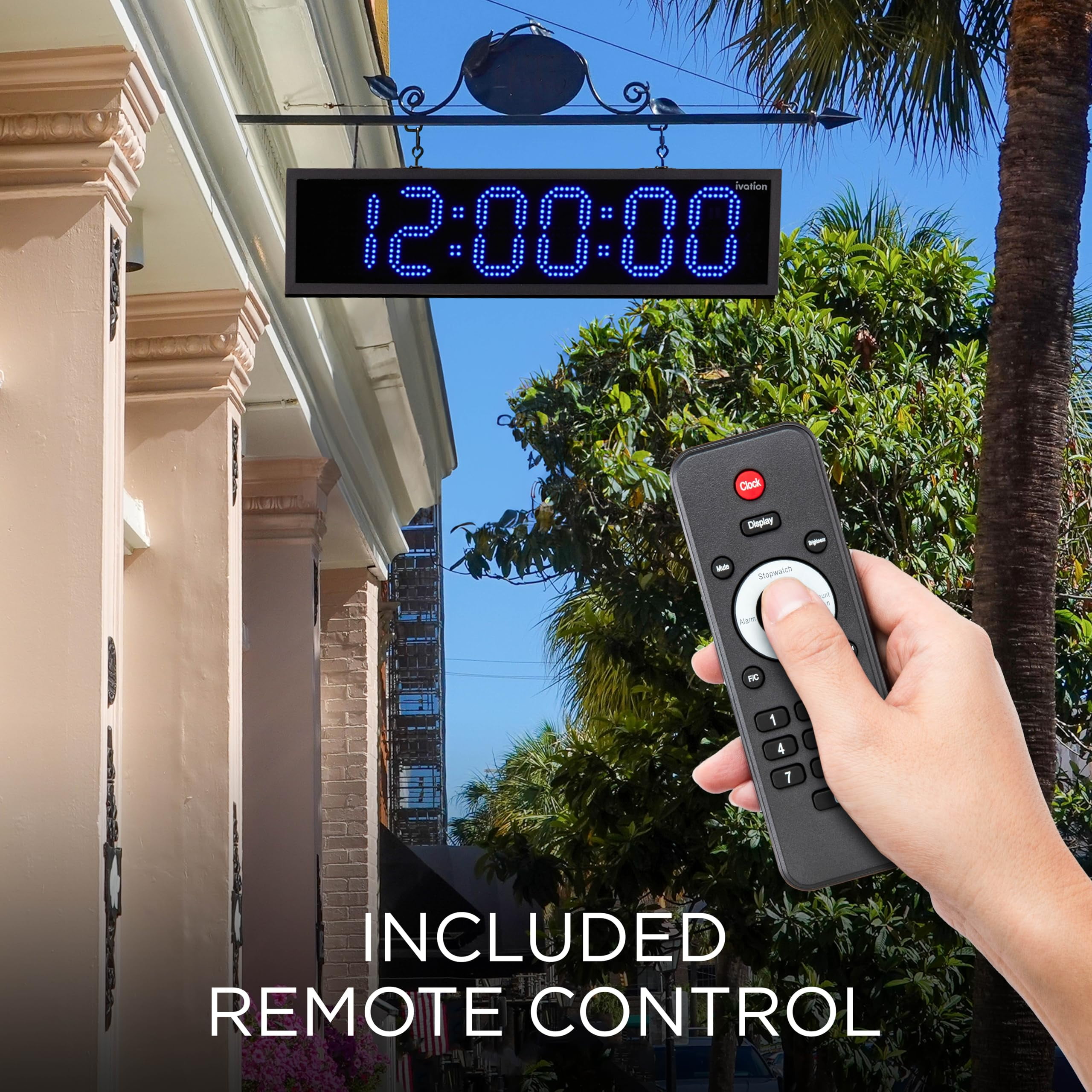 Ivation 36" Waterproof Large Digital Clock, Outdoor Large LED Clock with Stopwatch, Alarms  - Blue