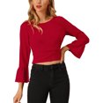 thumbnail image 1 of Unique Bargains Femmes Flare Manches Longues Blouse Noeud Arrière Crop Top Rouge S, 1 of 6
