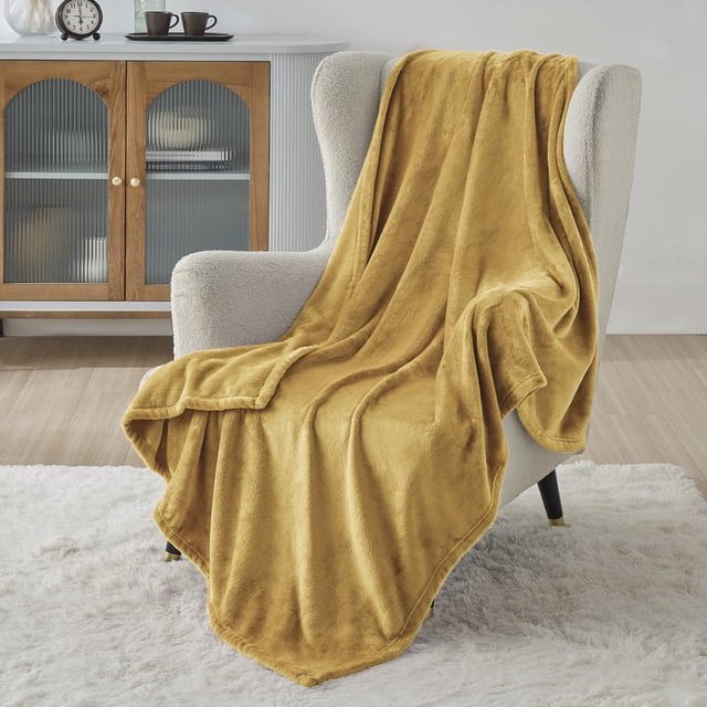 Manta polar para cama, color amarillo, 300 g/m², suave, 130 x 180 cm