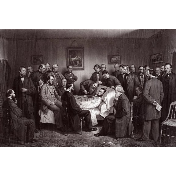 Death of President Abraham Lincoln Painting - Style A - 12x18 Inch Laminated Poster - Stunning Detail and Bold Colors