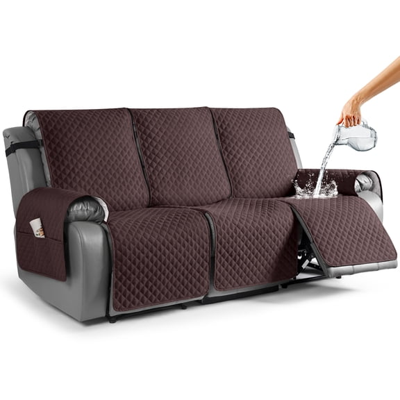 TAOCOCO Waterproof 3 Seat Recliner Sofa Covers, Washable Anti-slip Reclining Couch Cover One Piece Recliner Furniture Couch Cover Protector with Pockets, Coffee