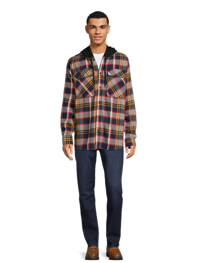No Boundaries Men's & Big Men's Hooded Flannel Shirt, Sizes XS-5XL